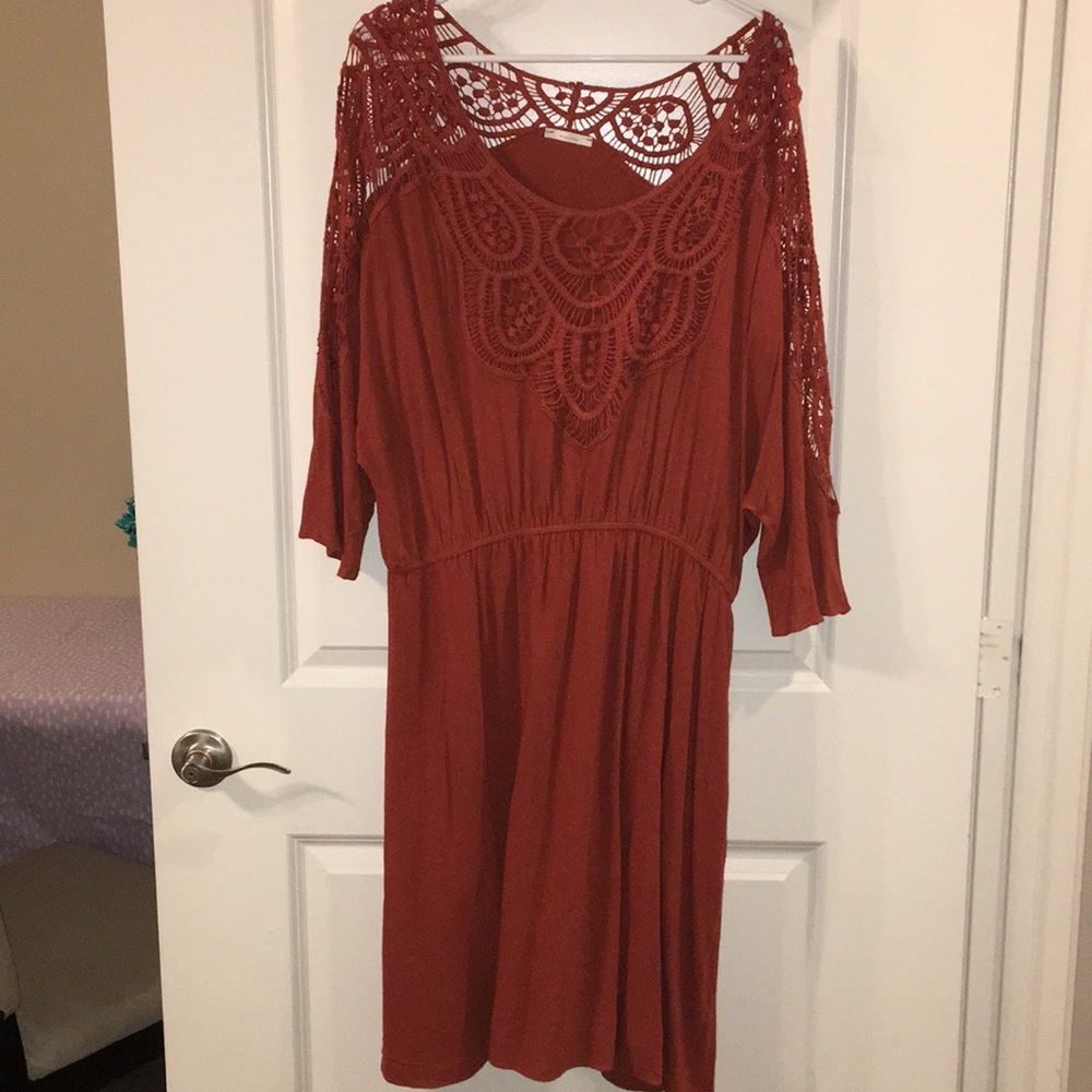 Deep orange embroidery dress